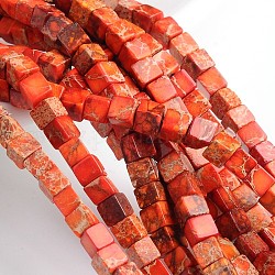 Fili di perline cubo di diaspro imperiale naturale tinto, arancio rosso, 6x6x6mm, Foro: 1 mm, circa 60pcs/filo, 15.3 pollice