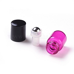 Glass Essential Oil Empty Perfume Bottles, with Steel Roller Ball and Plastic Bottle Caps, Camellia, 3.1cm, Capacity: 1ml