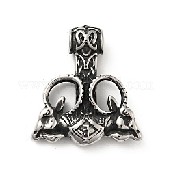 304 Stainless Steel Pendants, Thor Hammer with Thors Goats, Antique Silver, 45.5x41x12mm, Hole: 7mm