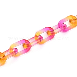 Chaînes de câble en acrylique transparent à deux tons, chaînes à maillons rapides, non soudée, rouge-orange, 38.5x23.5x6.5mm, 39.37 pouce (1 m)