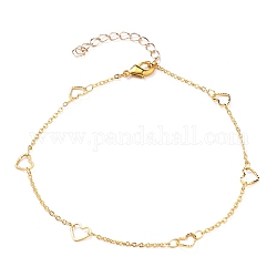 Brass Cable Chain Anklets, with Heart Links and Lobster Claw Clasps, Golden, 9-7/8 inch(25cm)