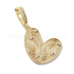 Brass Micro Pave Clear Cubic Zirconia European Dangle Charms, Large Hole Heart Pendant, Real 18K Gold Plated, 29mm, Heart: 20x16x2mm, Hole: 6x4.8mm