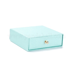Square Paper Drawer Jewelry Set Box, with Brass Rivet, for Earring, Ring and Necklace Gifts Packaging, Pale Turquoise, 9x9x3~3.2cm