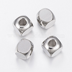 Abalorios de 304 acero inoxidable, cubo, color acero inoxidable, 6x6x6mm, agujero: 3 mm