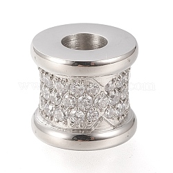 304 perline europei in acciaio inox, perline con foro grande, con zirconi, vaso, colore acciaio inossidabile, 9x10mm, Foro: 4 mm
