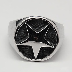 Уникальные мужские широкие кольца на 304 палец из нержавеющей стали, перстни-печатки для мужчин, пятиконечную звезду, цвет нержавеющей стали, 17~23 мм