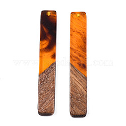 Transparent Resin & Walnut Wood Big Pendants, Rectangle Charm, Chocolate, 51.5x7.5x3mm, Hole: 1.8mm