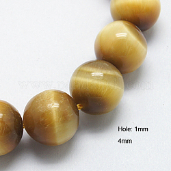 Natürlichen gelben Tigerauge Perlen Stränge, Runde, 4 mm, Bohrung: 1 mm, ca. 89 Stk. / Strang, 15 Zoll.Zoll