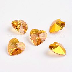 Charms in vetro k9 sfaccettato, imitazione di cristallo austriaco, cuore, oro, 12x12x6mm, Foro: 1.5 mm