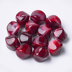 Perline acrilico, stile gemstone imitato, pepite, rosso scuro, 15.5x12x12mm, Foro: 1.8 mm
