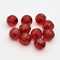 Faceted Round Transparent Acrylic Beads, Dark Red, 10mm, Hole: 1.5mm, about 830pcs/500g
