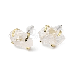 Raw Rough Natural Quartz Crystal Stud Earrings, Light Gold Tone Brass Jewelry for Women, Cadmium Free & Lead Free, 15~17x11~12mm, Pin: 0.6mm