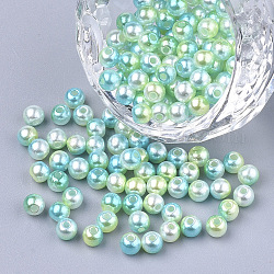 Cuentas de perlas de imitación de plástico ABS del arco iris, gradiente de perlas de sirena, redondo, amarillo verdoso, 5x4.5mm, Agujero: 1.4 mm, aproximamente 9000 unidades / 500 g