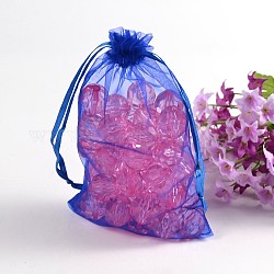 Organza Gift Bags, with Drawstring, Rectangle, Royal Blue, Royal Blue, 16x11cm