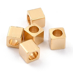 Latón entrepieza de abalorios, Plateado de larga duración, cubo con agujero redondo, real 24k chapado en oro, 2.5x2.5x2.5mm, agujero: 1.6 mm
