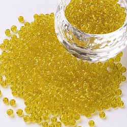 Glass Seed Beads, Transparent, Round, Round Hole, Yellow, 8/0, 3mm, Hole: 1mm, about 1111pcs/50g, 50g/bag, 18bags/2pounds