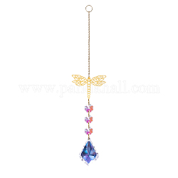 Glass Pendant Decorations, Suncatchers, with Brass Findings & Octagon Glass Beads, for Home Decorations, Dragonfly Pattern, 300mm