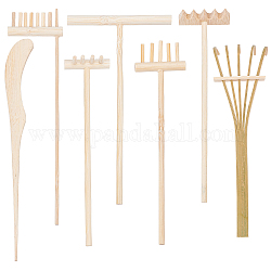 Nbeads 7pcs 7 estilo de bambú mini rastrillo de jardín zen, diy arena herramientas de jardín zen, accesorios para jardin zen, borgoña, 14.4x3.55x2.05 cm, 7 estilo, 1pc / estilo, 7 pcs