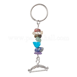 Tibetan Style Zinc Alloy Keychains, with Synthetic & Natural Mixed Gemstone and Iron Split Key Rings, Hanger, 7.3cm, Hanger: 53x24x2mm