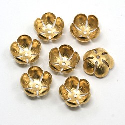 Brass Flower Bead Caps, 5-Petal, Nickel Free, Golden, 13x6mm, Hole: 1mm
