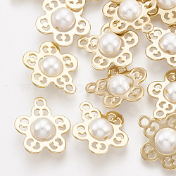 Colgantes de latón, con abs de plástico imitación perla, flor, real 18k chapado en oro, 15.5x14x6mm, agujero: 1.6 mm