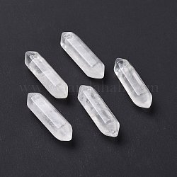 Natural Quartz Crystal Double Terminal Pointed Pendants, Rock Crystal, Faceted Bullet Charm, 30~35x8~9x8~9mm, Hole: 1.4mm