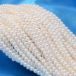 Runde Schale Perle Perle Stränge, weiß, 2.5 mm, Bohrung: 0.5 mm, ca. 169 Stk. / Strang, 15.74 Zoll