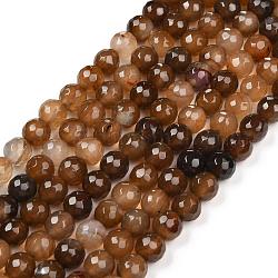 Natural Agate Beads Strands, Dyed, Faceted, Round, Camel, 6mm, Hole: 1mm
