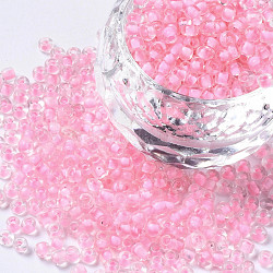 8/0 Glasperlen, Innenfarben, pink gefüttert, ca. 3 mm Durchmesser, Bohrung: 0.8 mm, ca. 10000 Stk. / Beutel