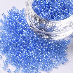 Perline semi di vetro, trans. colori lustered, tondo, blu fiordaliso, 2mm, Foro: 1 mm, 30000 pc / pound