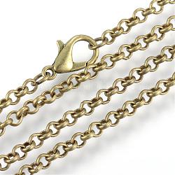 Fabricación de collar de cadenas de rolo de hierro, con broches de langosta, soldada, Bronce antiguo, 17.7 pulgada (45 cm)