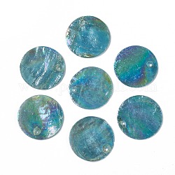 Ab цвет подвески capiz оболочки, окрашенные, плоско-круглые, темные бирюзовый, 24~25x1~2 мм, отверстие : 1.5 мм