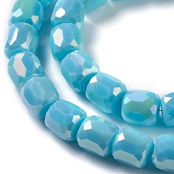 Electroplate Opaque Glass Beads, Faceted Barrel, Cyan, 10x10mm, Hole: 1mm
