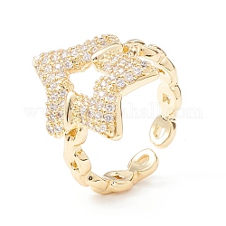 Anillo de brazalete con estrella abierta de circonita cúbica transparente, Exquisito anillo abierto de latón para mujer., sin plomo y cadmio, real 18k chapado en oro, nosotros tamaño 6 (16.5 mm)