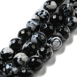 Abalorios redondas facetadas de ágata natural teñidas hebras, negro, 8mm, agujero: 1 mm, aproximamente 48 pcs / cadena, 15.3 pulgada