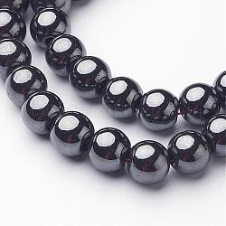 Chapelets de perles en hématite synthétique sans magnétiques, AA grade, ronde, noir, noir, 8mm, Trou: 1.8~2mm, Environ 53 pcs/chapelet