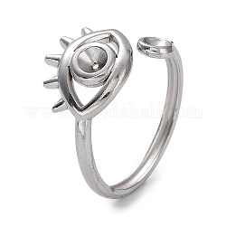 304 componente dell'anello del polsino aperto in acciaio inossidabile, impostazioni dell'anello per strass, occhio, colore acciaio inossidabile, diametro interno: 17mm, misura per 0.6 mm e 0.7 mm strass