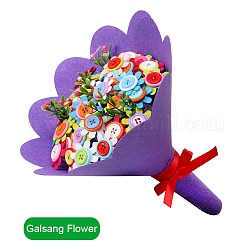 DIY Galsang Flower Bouquet Kit, with Plastic Buttons, Iron Wire and Non Woven Fabric, Bouquet Holders, Ribbon, for Girls & Boys, Mixed Color