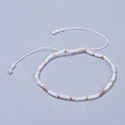 Adjustable Nylon Thread Braided Beads Bracelets, with Glass Seed Beads and Glass Bugle Beads, White, 2 inch(5.2cm)