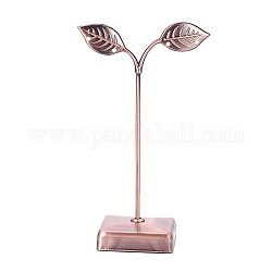 Iron Earring Displays, Jewelry Display Rack, Jewelry Tree Stand, Leaf, Red Copper, 8.3x14cm