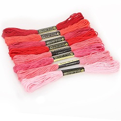 8かせ 8色のグラデーションカラー 6層綿刺繍フロス  クロスステッチ糸  DIY縫製用  レッド  1.2mm  約8.20ヤード（7.5m）/かせ  1 かせ/色