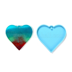 Moules en silicone pendentif bricolage thème saint valentin, moules de résine, pour la résine UV, fabrication de bijoux en résine époxy, cœur, bleu profond du ciel, 71x75x6mm, Trou: 3mm