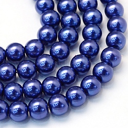 Chapelets de perle en verre peint de cuisson, nacré, ronde, bleu foncé, 3~4mm, Trou: 0.5mm, Environ 195 pcs/chapelet, 23.6 pouce