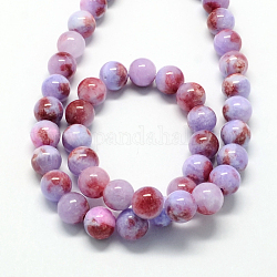Chapelets de perle en pierre de jade blanc teinté naturel, ronde, support violet, 6mm, Trou: 1mm, Environ 66 pcs/chapelet, 15.7 pouce