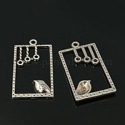 Alloy Pendants, Rectangle with Bird, Lead Free and Cadmium Free, Antique Silver, 34x19x2.5mm, Hole: 2mm