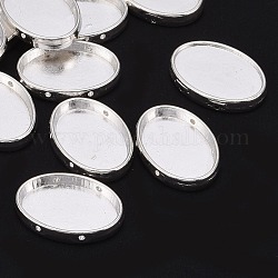 Tibetan Style Alloy Cabochon Settings, Oval, Silver Color Plated, Lead Free & Nickel Free & Cadmium Free, 24x17x4mm, Hole: 1mm