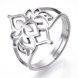 304 anello regolabile a fiore scavato in acciaio inossidabile, anello a fascia larga per le donne, colore acciaio inossidabile, misura degli stati uniti 6 1/2 (16.9mm)