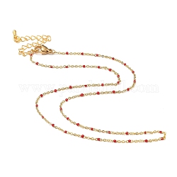 Brass Enamel Cable Chain Necklaces, with 304 Stainless Steel Lobster Claw Clasps, Real 18K Gold Plated, Red, 15.74 inch(40cm)