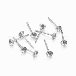 304 ajustes de aretes de postes de acero inoxidable para perlas medio perforadas, color acero inoxidable, 14x4mm, trayr: 3.5 mm, pin: 0.8 mm