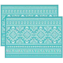 Plantilla de serigrafía autoadhesiva, para pintar sobre madera, tela de camiseta de decoración de diy, turquesa, patrón de tema tribal, 195x140mm